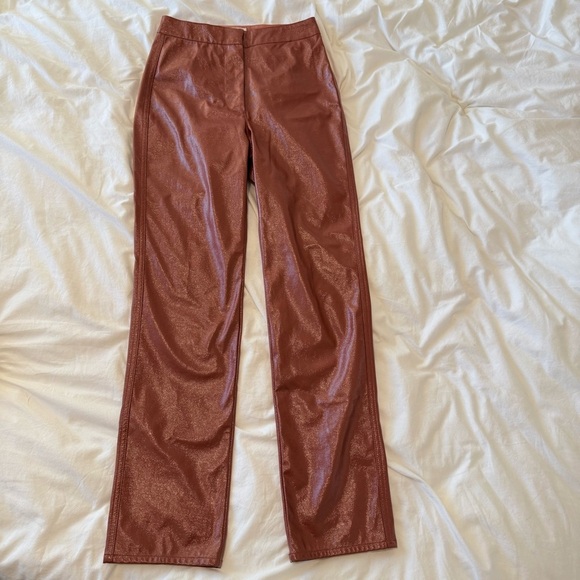 Wilfred Tempest Pant | High-Rise Italian Vinyl Coated Pants in Copper Brown - Picture 6 of 14